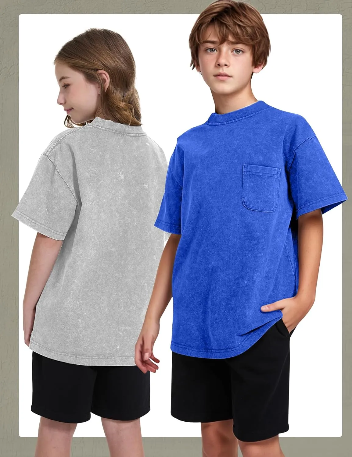 COZYPOIN 3 Pack Unisex Boys Girls T-Shirts Kids Short Sleeve Crewneck Acid Washed Tee Shirts Summer Tops 5-14Y