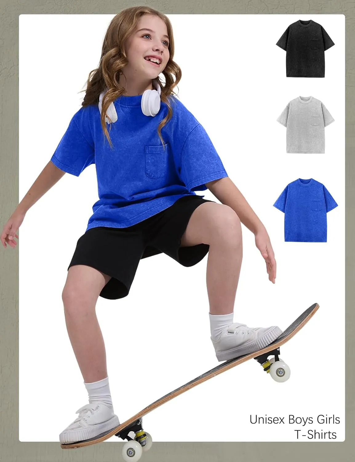 COZYPOIN 3 Pack Unisex Boys Girls T-Shirts Kids Short Sleeve Crewneck Acid Washed Tee Shirts Summer Tops 5-14Y
