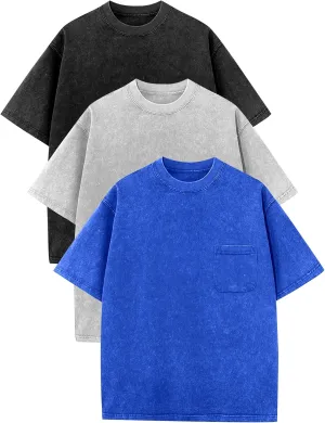COZYPOIN 3 Pack Unisex Boys Girls T-Shirts Kids Short Sleeve Crewneck Acid Washed Tee Shirts Summer Tops 5-14Y