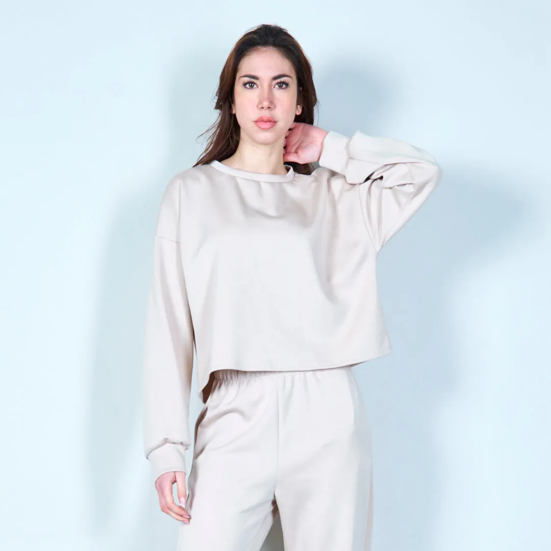 Cropped sweatshirt with ribbed cuffs wholesale