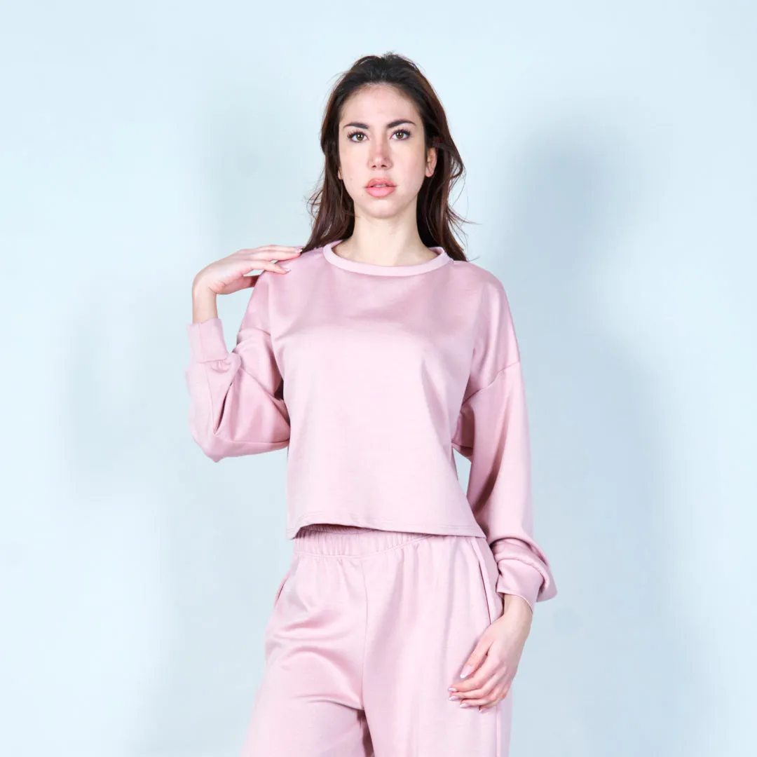 Cropped sweatshirt with ribbed cuffs wholesale