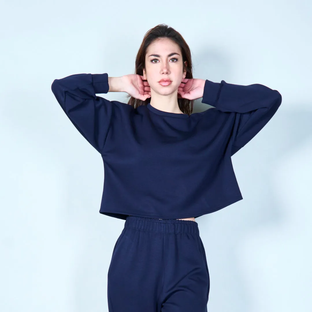 Cropped sweatshirt with ribbed cuffs wholesale