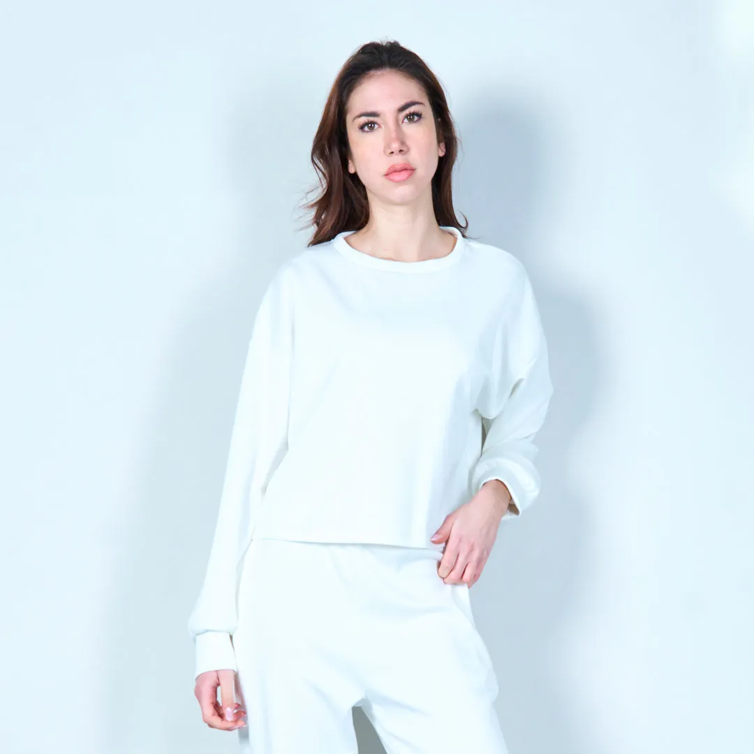 Cropped sweatshirt with ribbed cuffs wholesale
