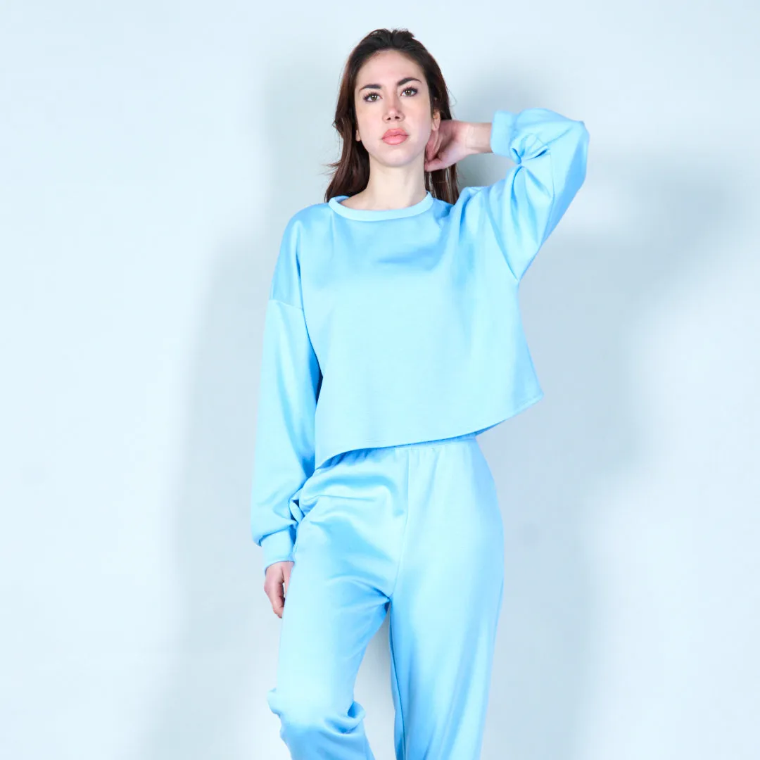Cropped sweatshirt with ribbed cuffs wholesale