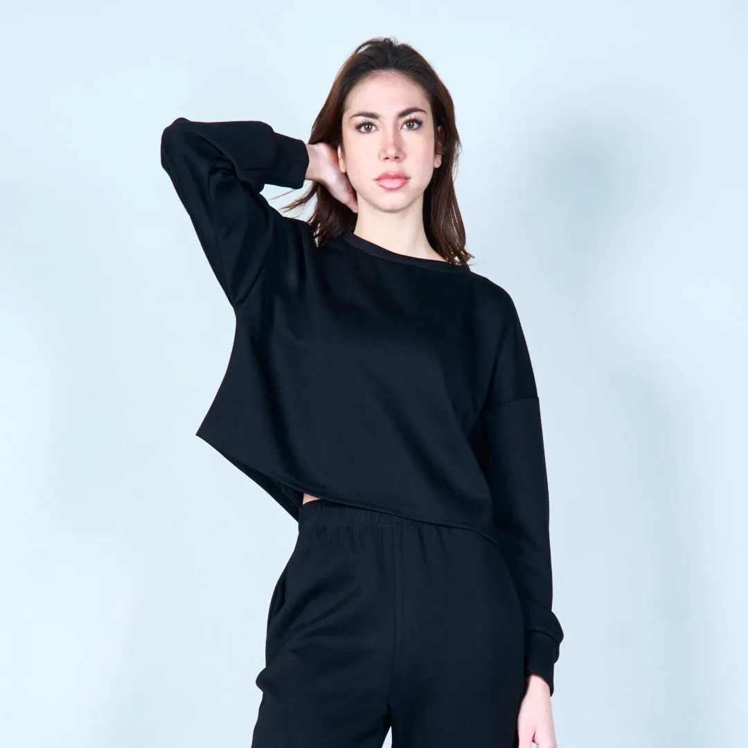 Cropped sweatshirt with ribbed cuffs wholesale