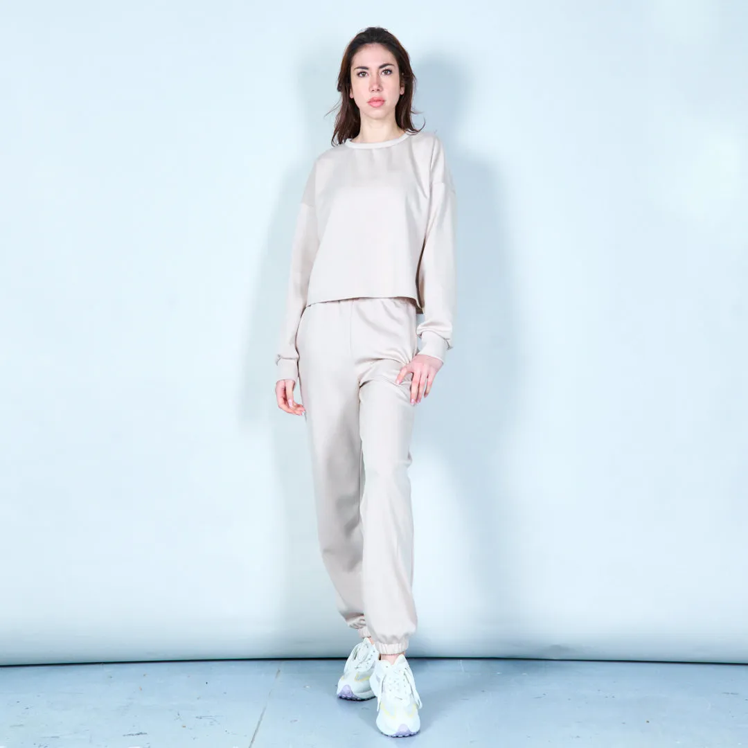 Cropped sweatshirt with ribbed cuffs wholesale