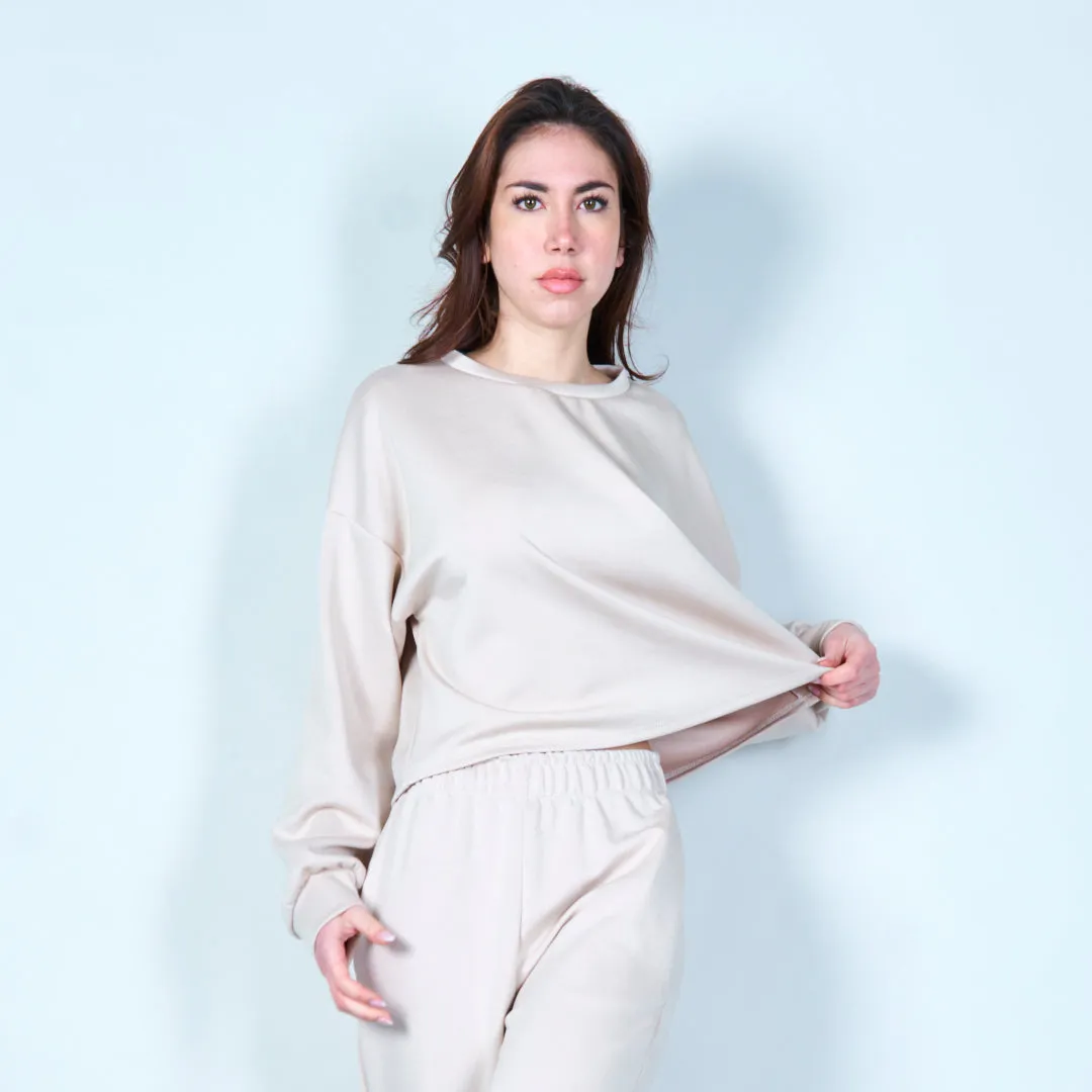 Cropped sweatshirt with ribbed cuffs wholesale