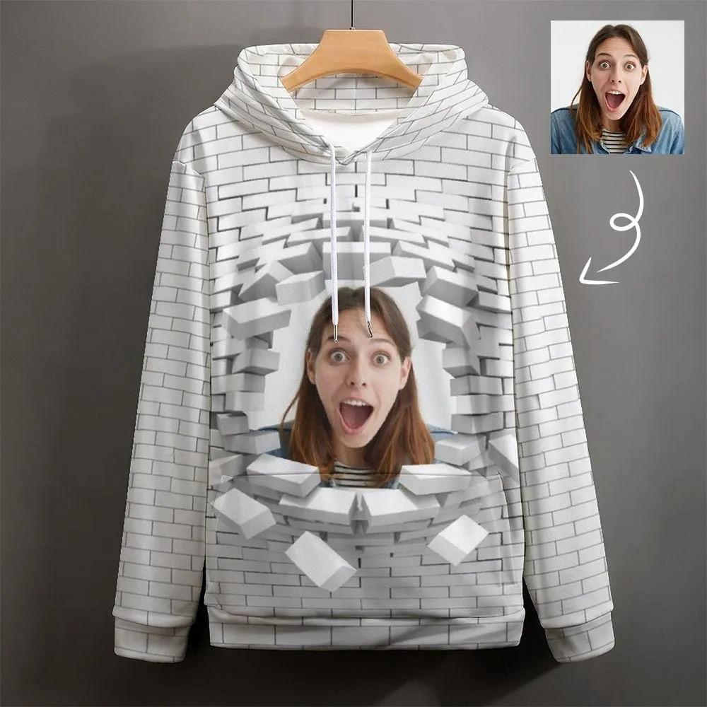 Custom Face Hoodie White Wall Background Large Size Hooded Pullover Personalized Big Face Loose Design Your Own Hoodie