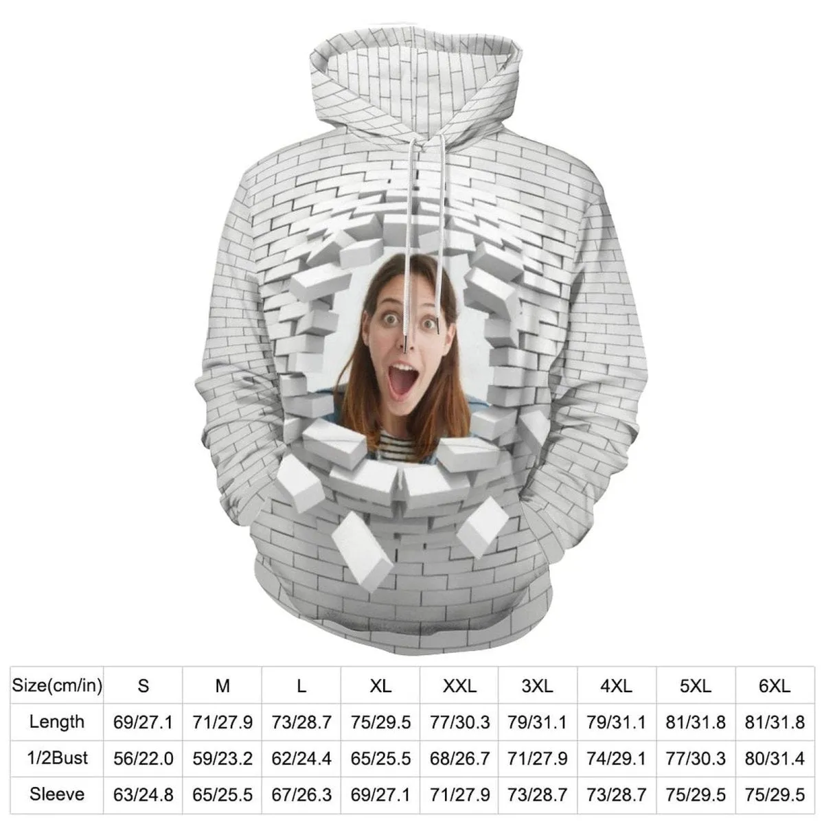 Custom Face Hoodie White Wall Background Large Size Hooded Pullover Personalized Big Face Loose Design Your Own Hoodie