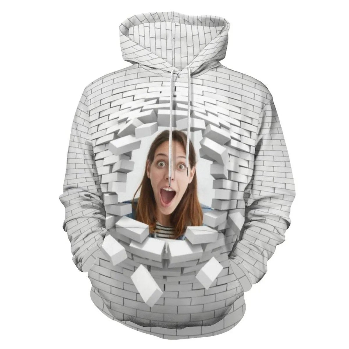 Custom Face Hoodie White Wall Background Large Size Hooded Pullover Personalized Big Face Loose Design Your Own Hoodie