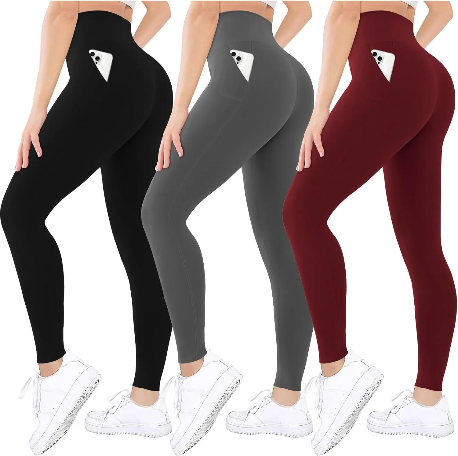 Diravo 3 Pack Black Leggings for Women,Tights Buttery Soft Tummy Control Pants Lined Legging for Yoga Workout Athletic