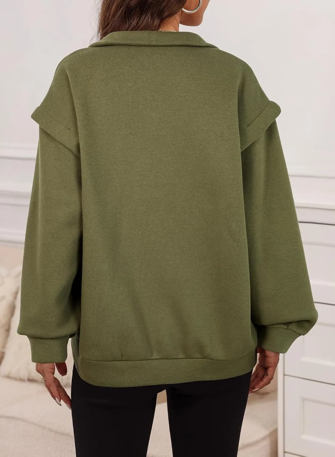 EVALESS Womens Oversized Sweatshirts Casual Half Zip Up Hoodies V Neck Long Sleeve Loose Fall Clothes Outfits Pullover