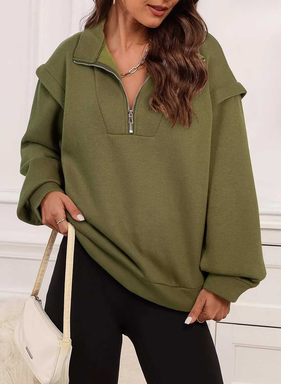 EVALESS Womens Oversized Sweatshirts Casual Half Zip Up Hoodies V Neck Long Sleeve Loose Fall Clothes Outfits Pullover