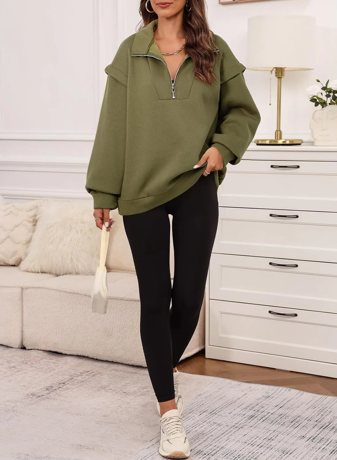 EVALESS Womens Oversized Sweatshirts Casual Half Zip Up Hoodies V Neck Long Sleeve Loose Fall Clothes Outfits Pullover