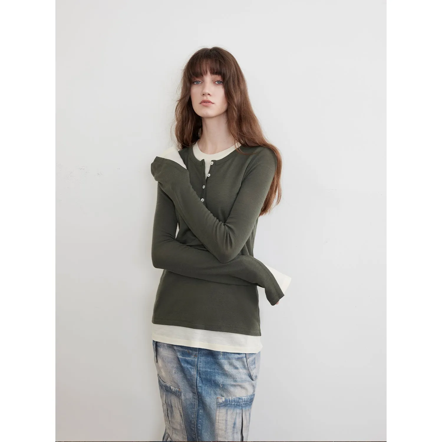 Faux Two-Piece Wool Sweater
