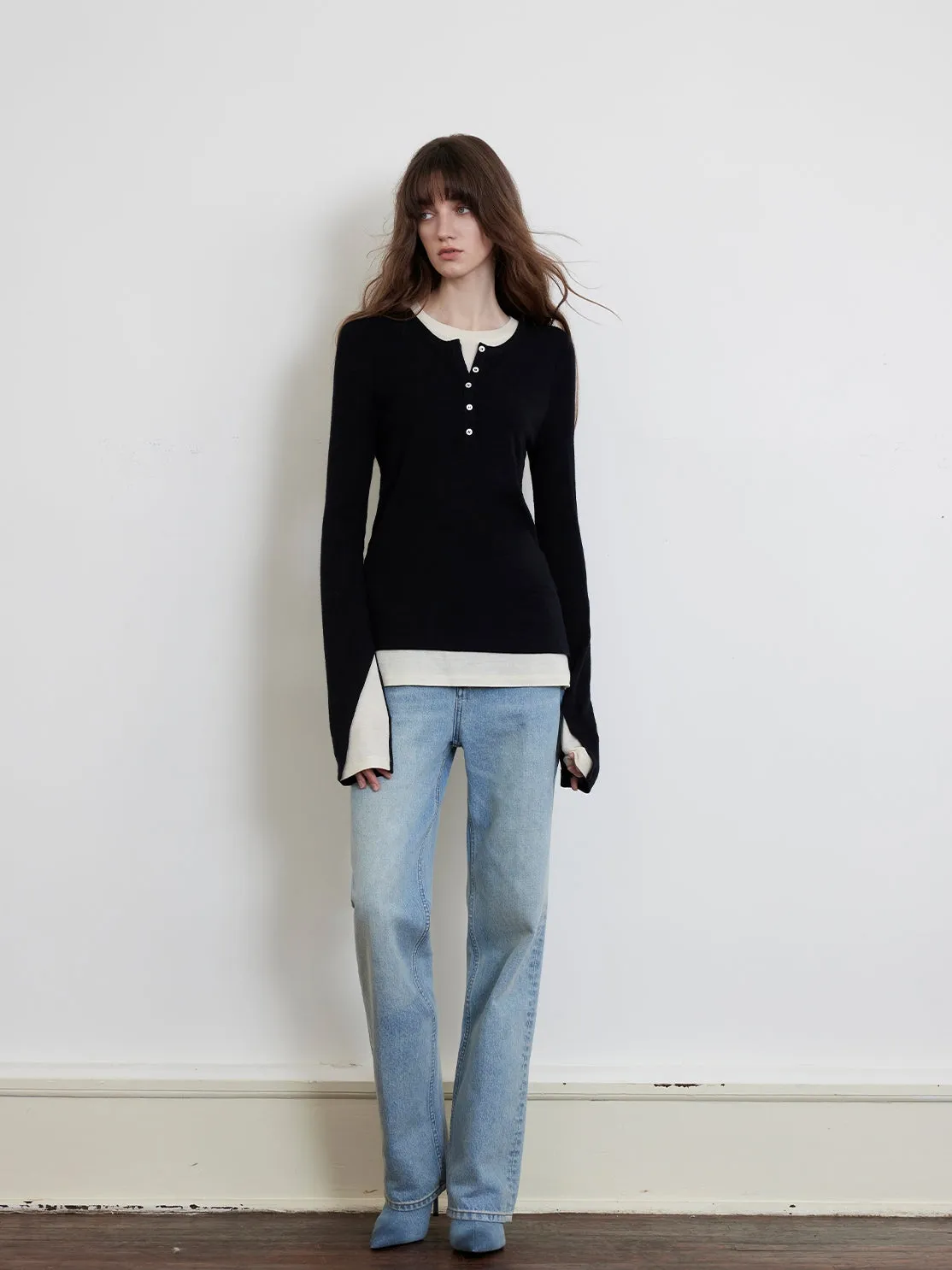 Faux Two-Piece Wool Sweater