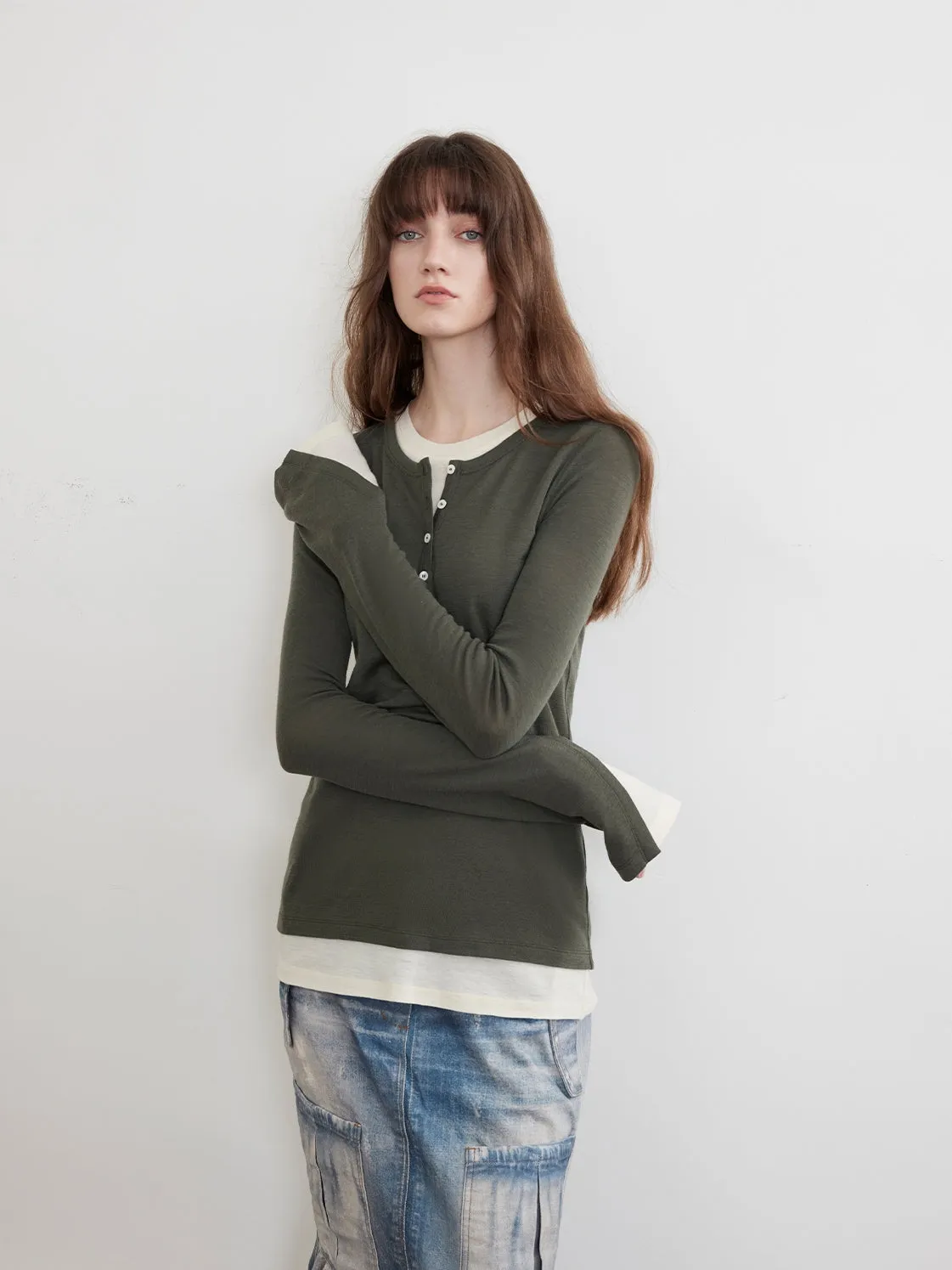 Faux Two-Piece Wool Sweater