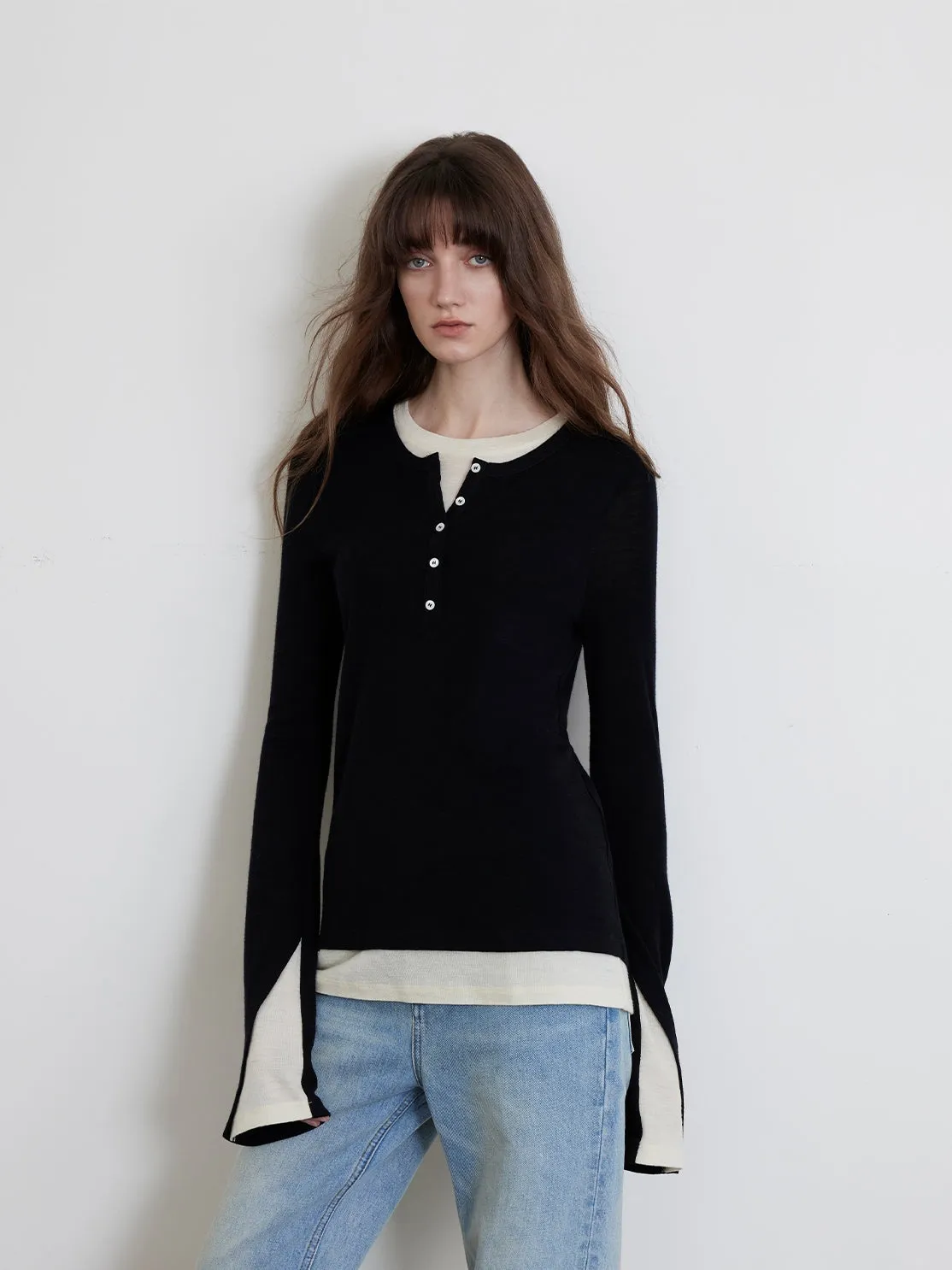Faux Two-Piece Wool Sweater
