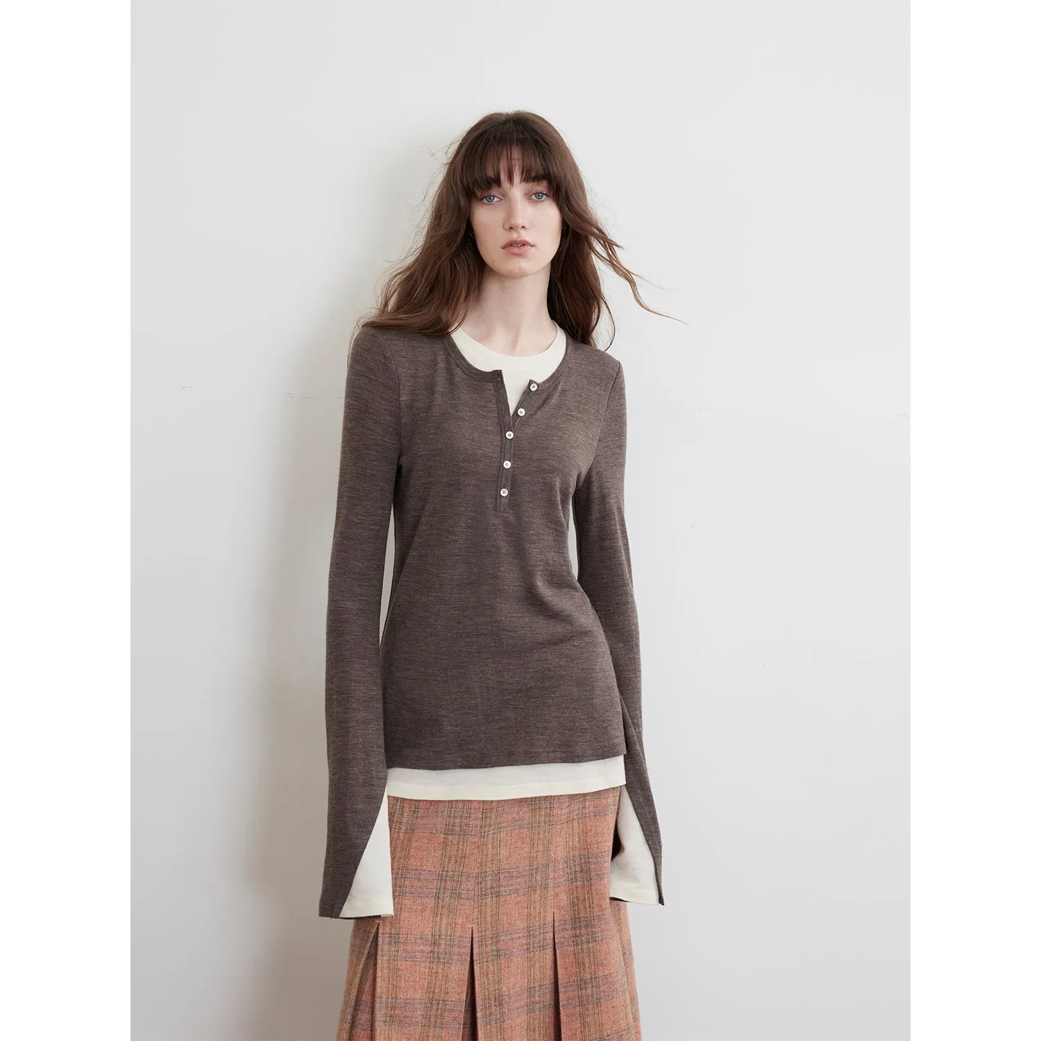 Faux Two-Piece Wool Sweater
