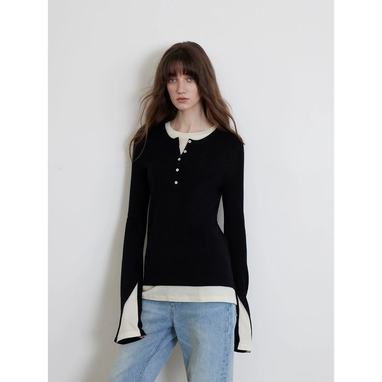 Faux Two-Piece Wool Sweater