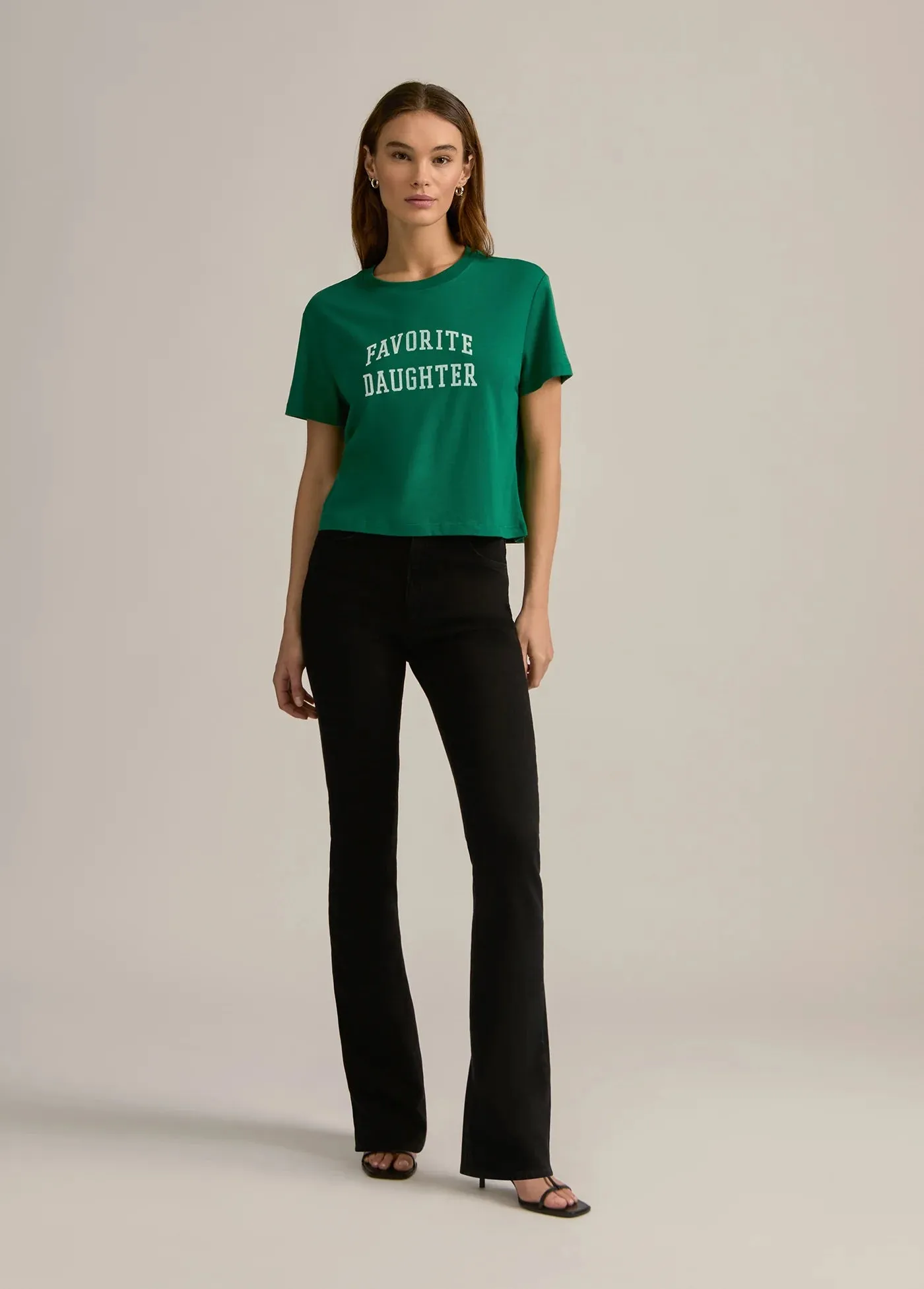 Favorite Daughter Cropped Collegiate Tee in Emerald with White