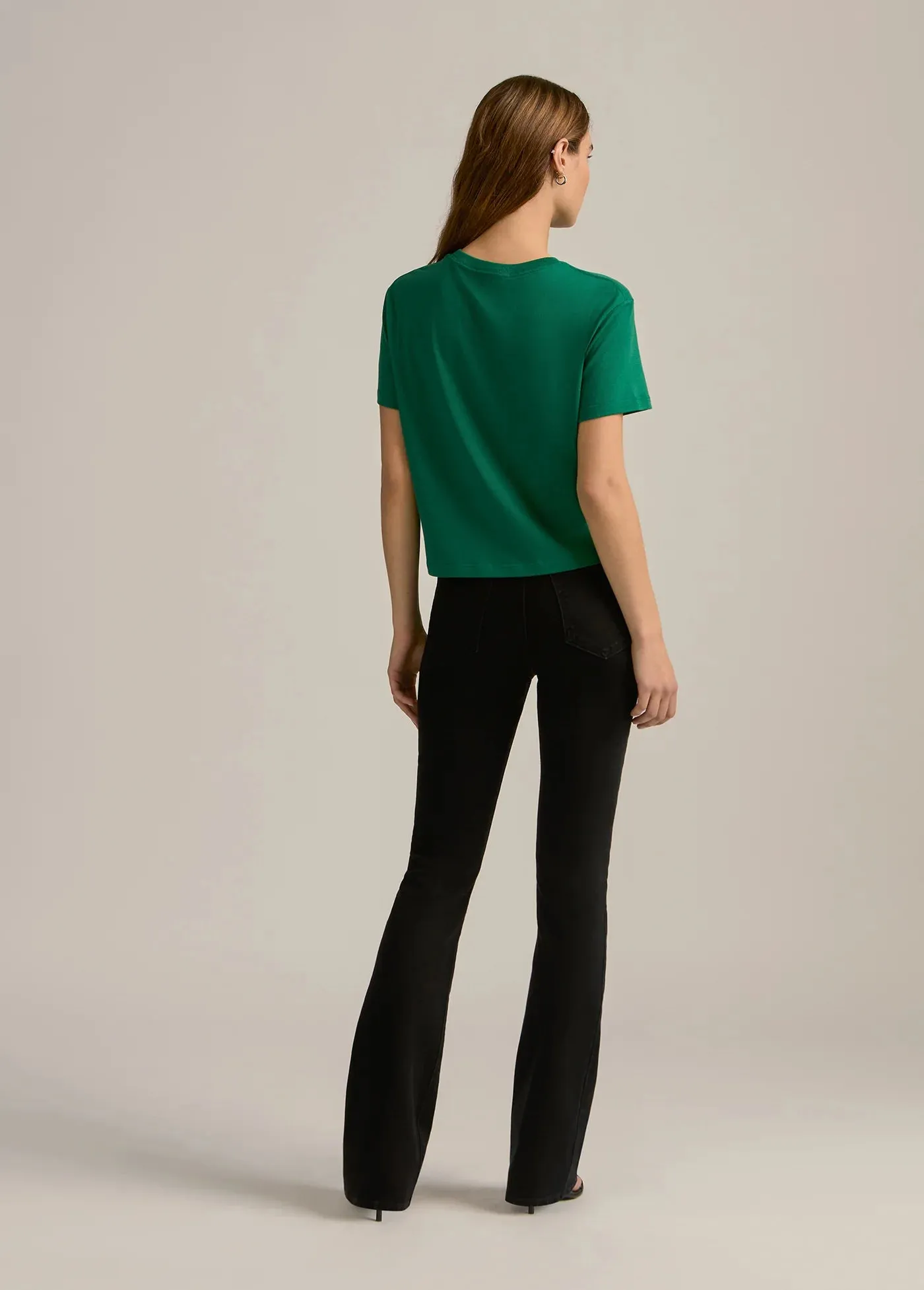 Favorite Daughter Cropped Collegiate Tee in Emerald with White
