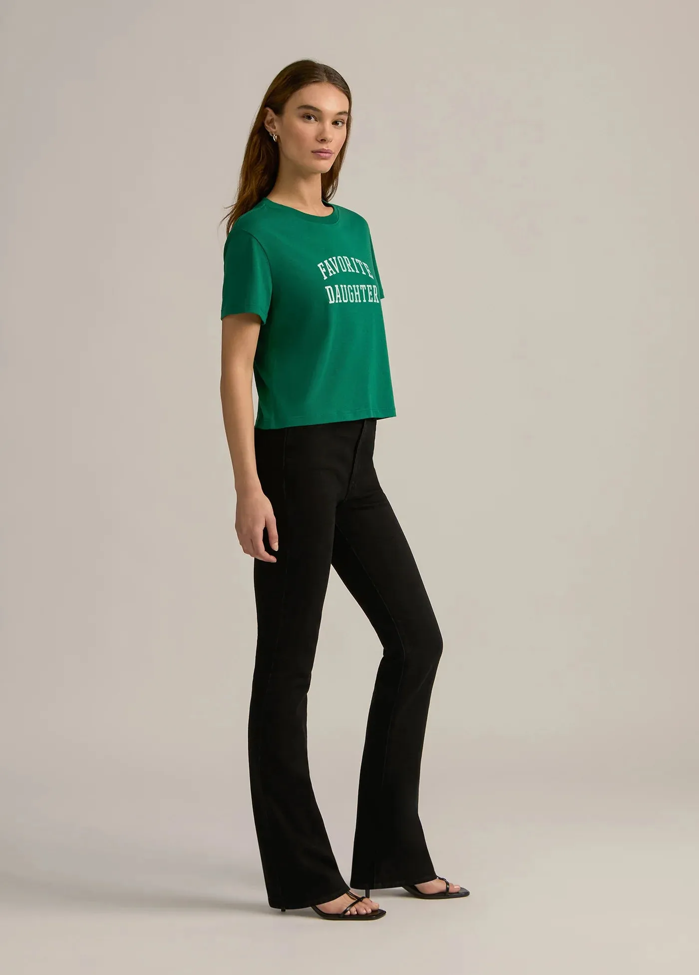 Favorite Daughter Cropped Collegiate Tee in Emerald with White