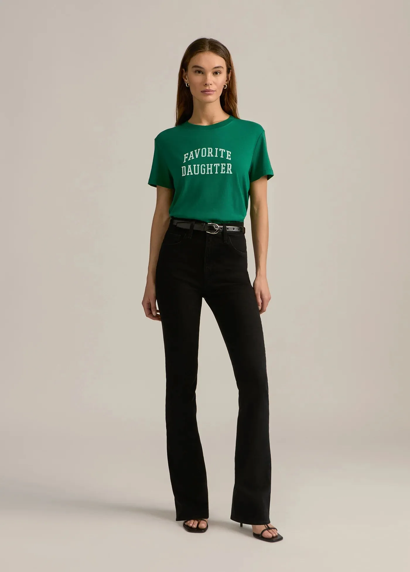 Favorite Daughter Cropped Collegiate Tee in Emerald with White