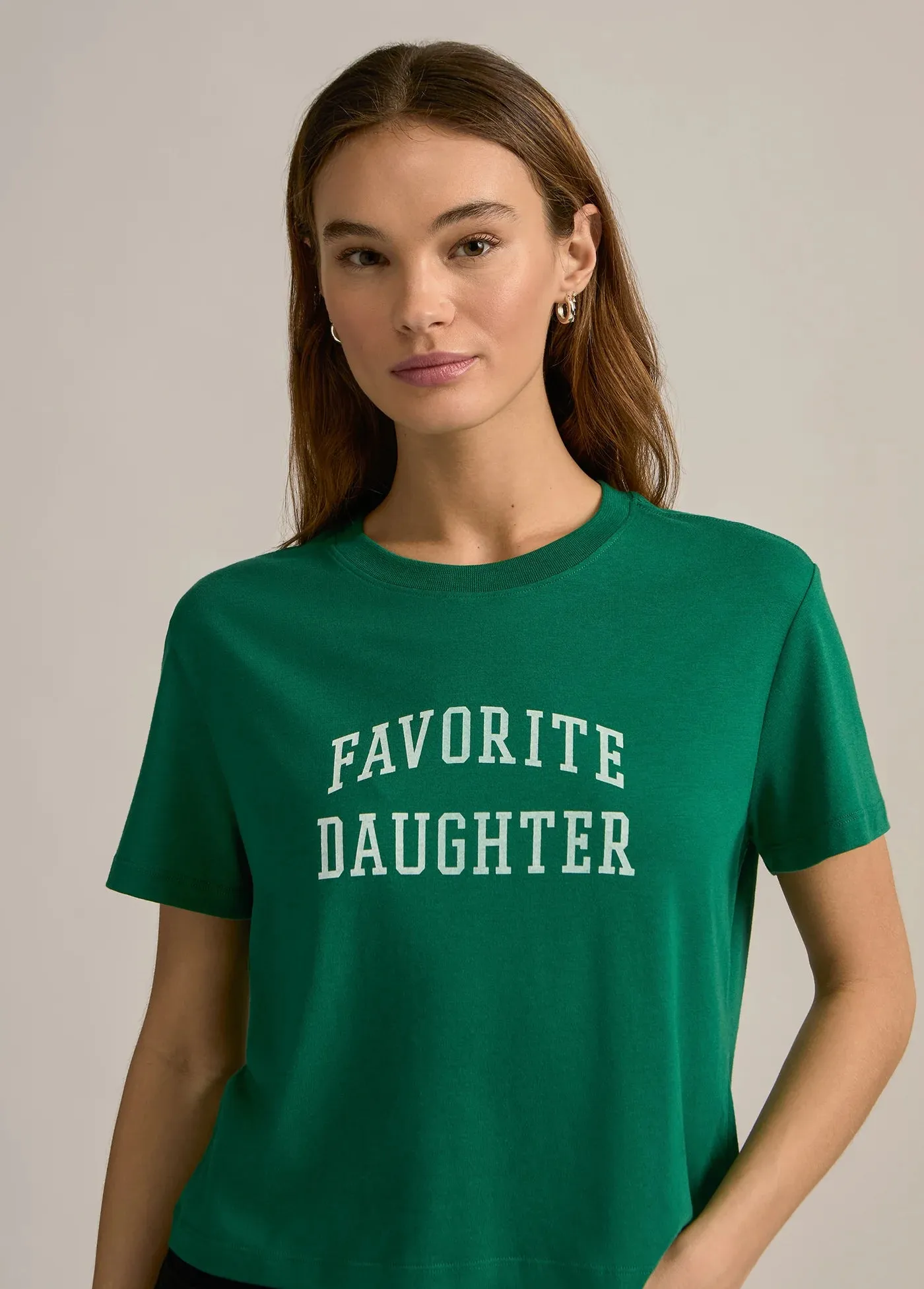 Favorite Daughter Cropped Collegiate Tee in Emerald with White
