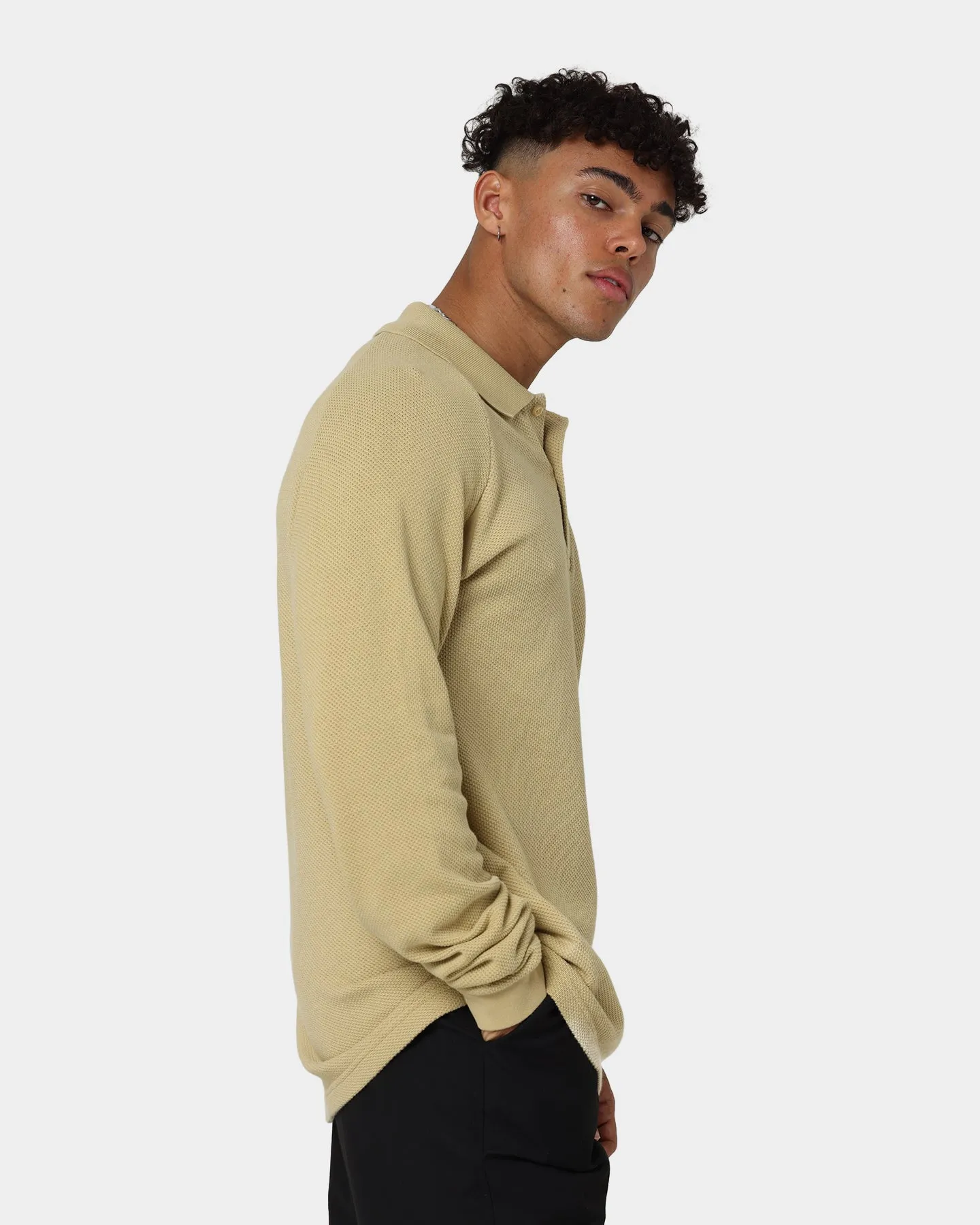 Fred Perry Mesh Piqué Long Sleeve Shirt Soft Gold