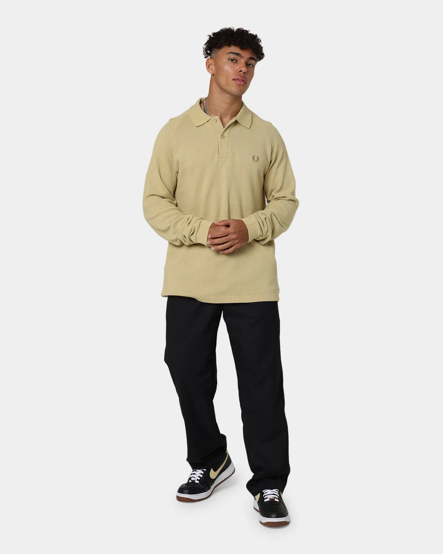 Fred Perry Mesh Piqué Long Sleeve Shirt Soft Gold