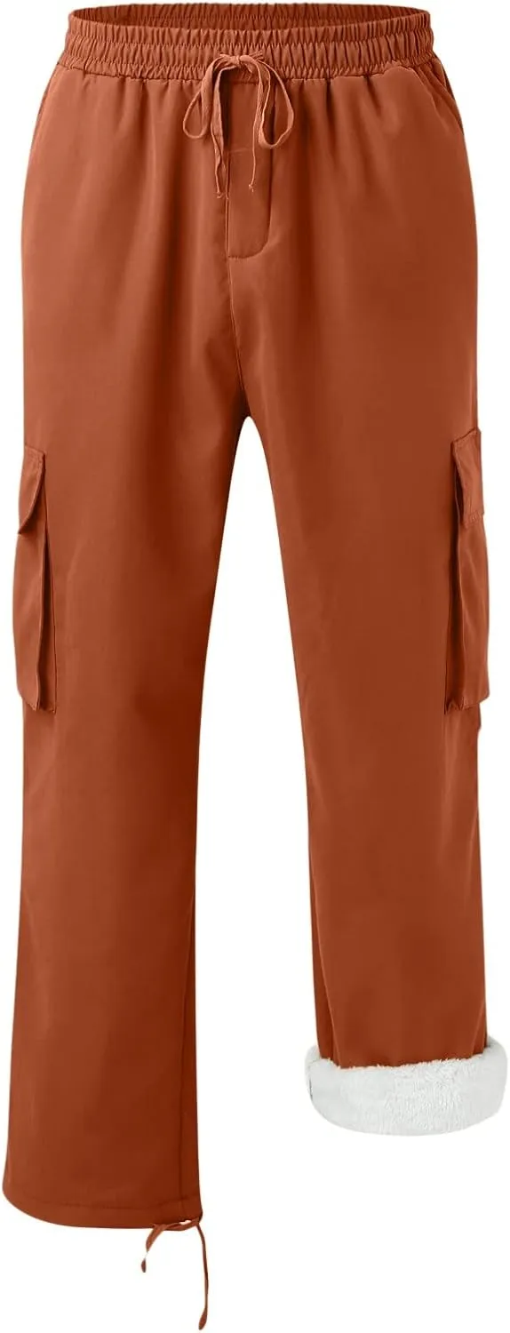 GIERIDUC Mens Fleece Sweatpants Winter Men's Five Pocket Corduroy Pants Winter Sports Pants for Men Mens Dark Green Trousers
