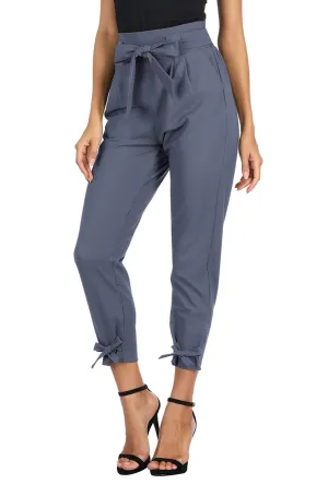 GRACE KARIN Womens Casual High Waist Pencil Pants with Pockets Bow-Knot Cropped Paper Bag Pants for Work Blue-Gray S