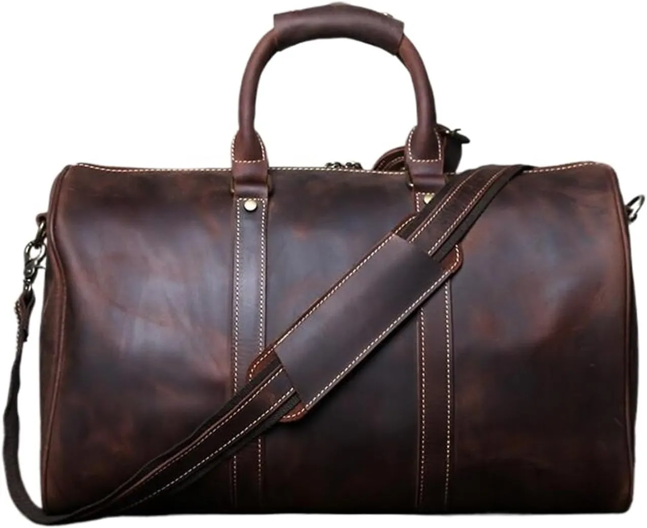 Handbag For Mens Large Capacity Multi-functional Leather Simple Business Outdoor Crossbody Travel Bag For Men(Dark Brown)