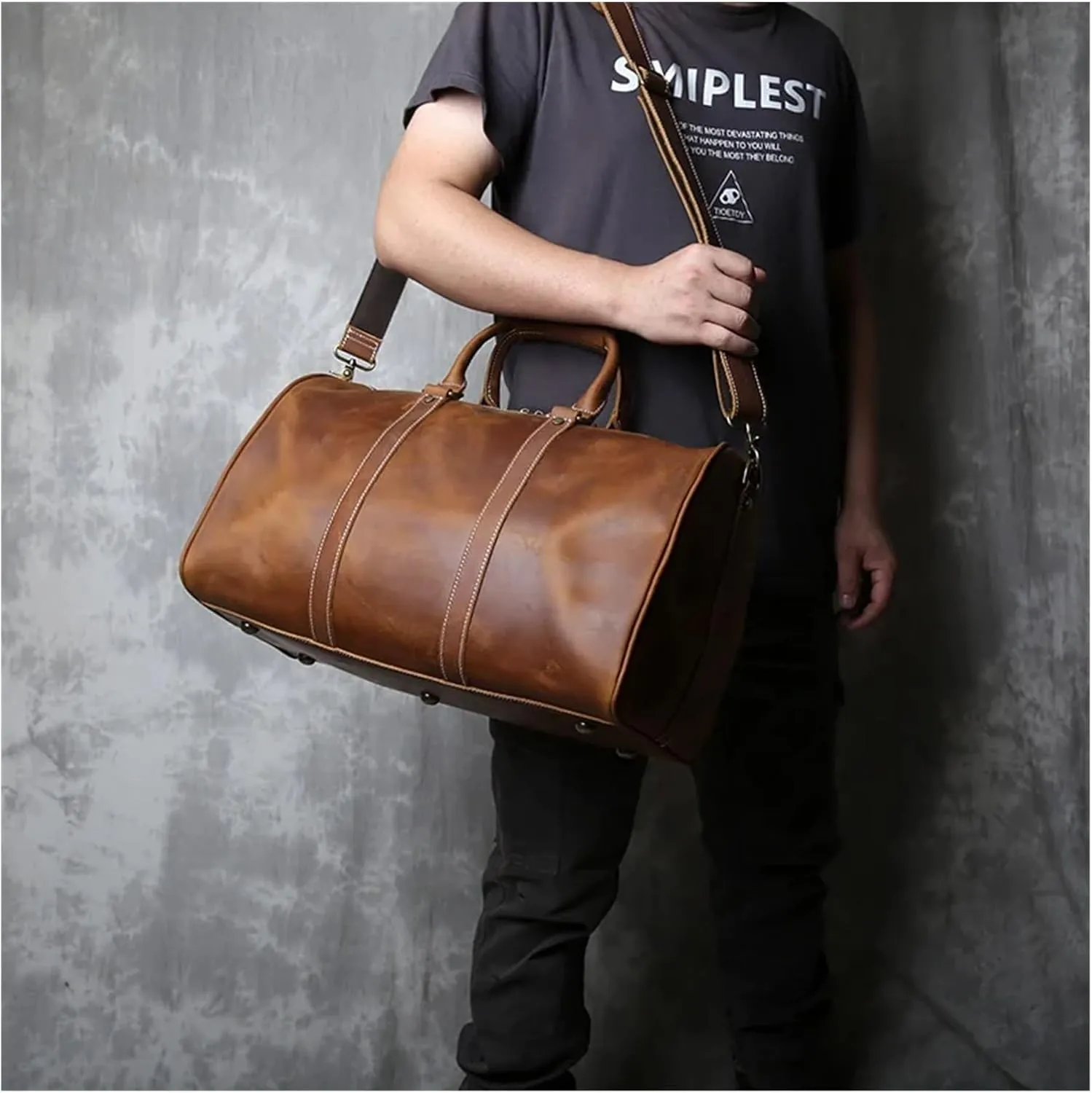 Handbag For Mens Large Capacity Multi-functional Leather Simple Business Outdoor Crossbody Travel Bag For Men(Dark Brown)