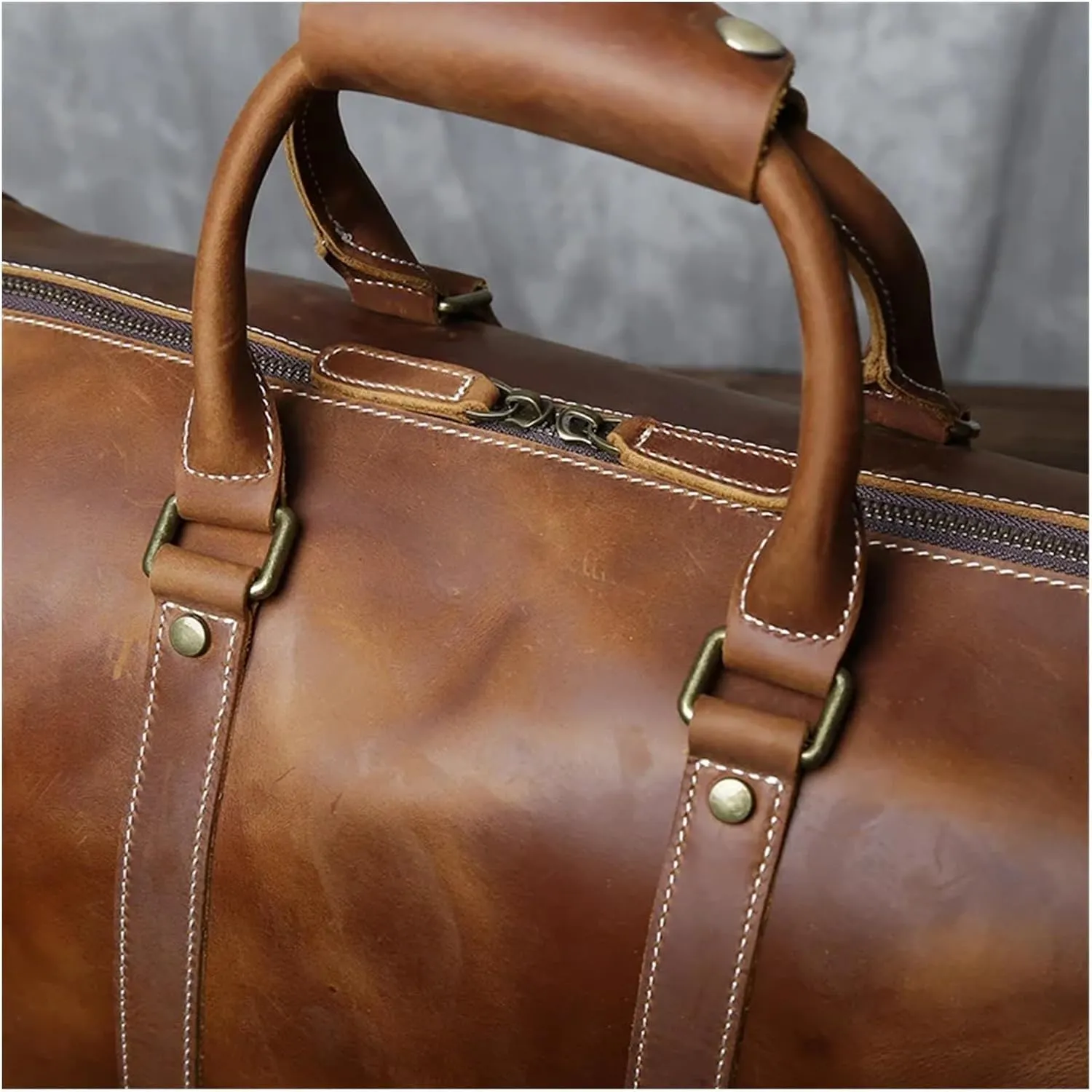 Handbag For Mens Large Capacity Multi-functional Leather Simple Business Outdoor Crossbody Travel Bag For Men(Retro Brown)