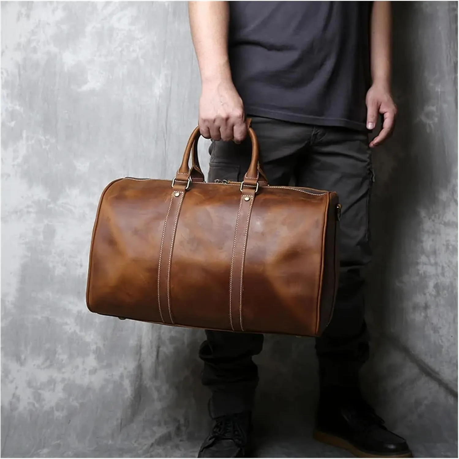 Handbag For Mens Large Capacity Multi-functional Leather Simple Business Outdoor Crossbody Travel Bag For Men(Retro Brown)