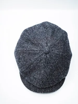 Herringbone Tweed Newsboy Cap - Gunmetal