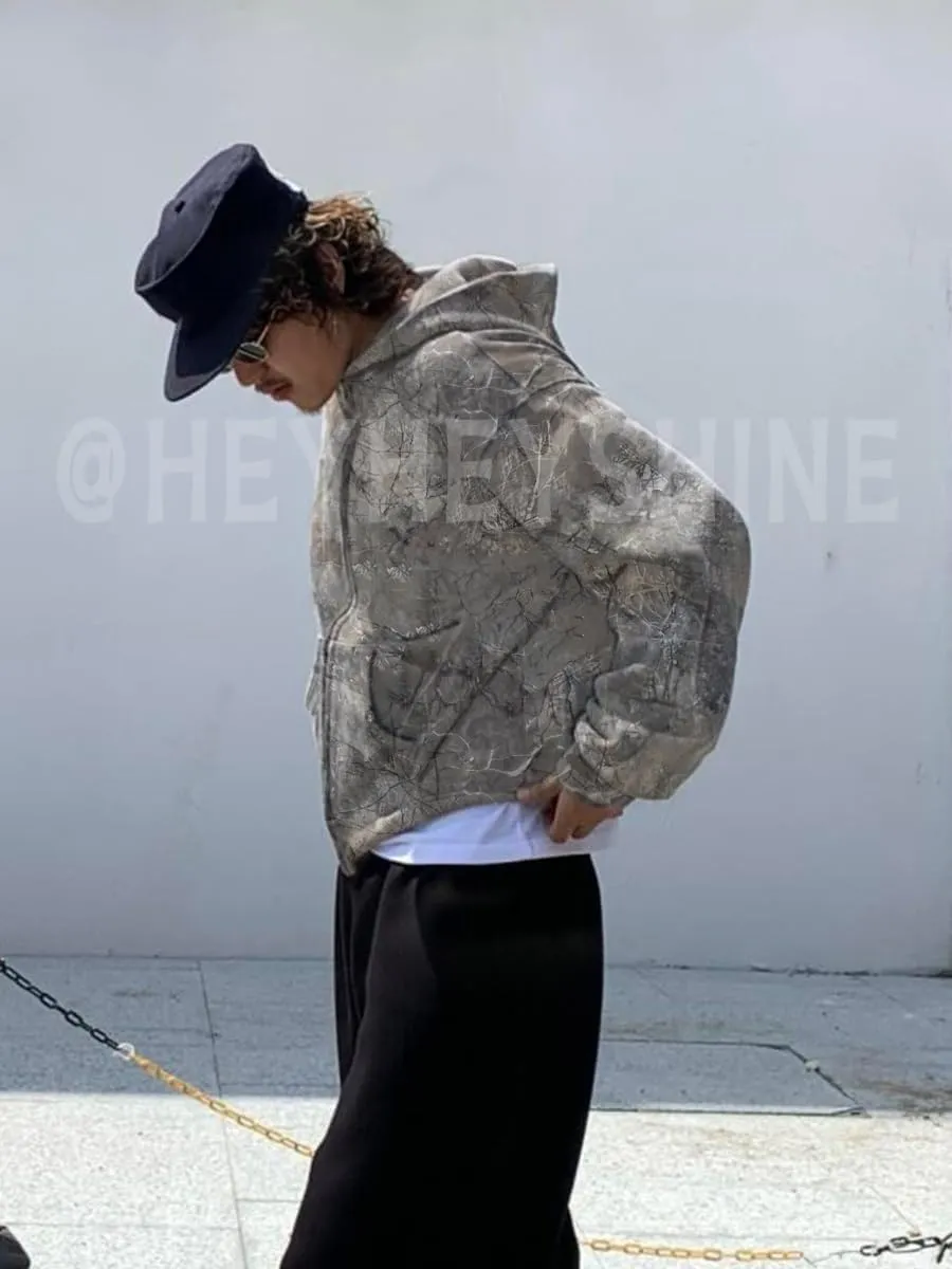 Heyheyshine Oversized Leopard Print Hoodie - Y2K Camo Vintage 2000s Streetwear Zipper Cardigan