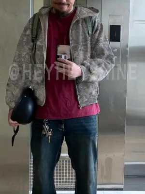 Heyheyshine Oversized Leopard Print Hoodie - Y2K Camo Vintage 2000s Streetwear Zipper Cardigan