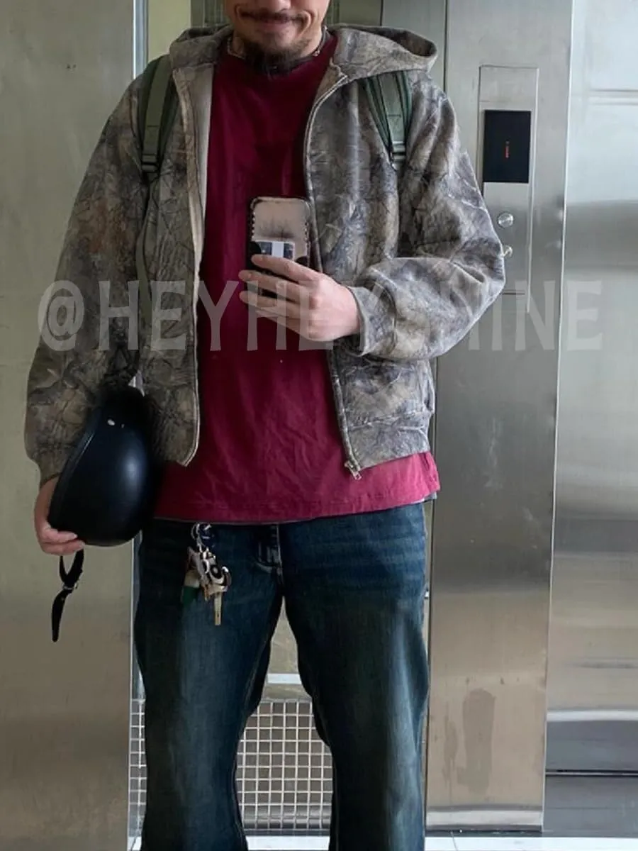 Heyheyshine Oversized Leopard Print Hoodie - Y2K Camo Vintage 2000s Streetwear Zipper Cardigan
