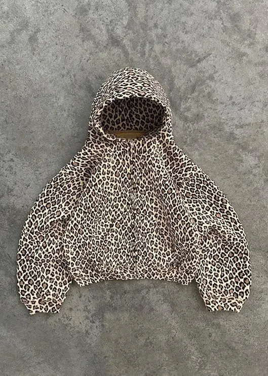 heyheyshine Oversized Leopard Print Hoodie Y2K Camo Zipper Cardigan