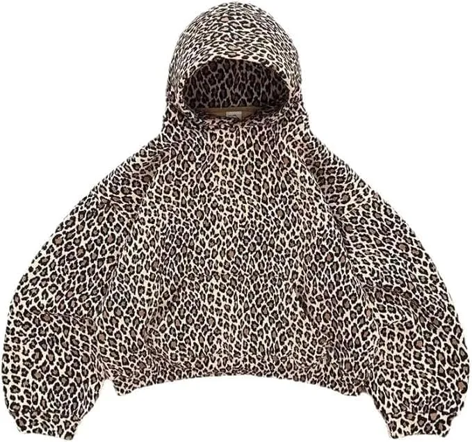 heyheyshine Oversized Leopard Print Hoodie Y2K Camo Zipper Cardigan