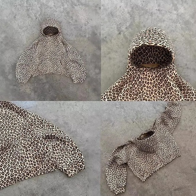 heyheyshine Oversized Leopard Print Hoodie Y2K Camo Zipper Cardigan
