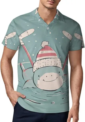 Hockey Shark Classic Polo Shirts for Men Quick Dry Short Sleeve Fit Golf Tees Casual Tops