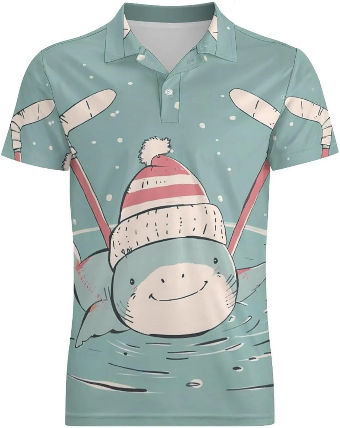 Hockey Shark Classic Polo Shirts for Men Quick Dry Short Sleeve Fit Golf Tees Casual Tops