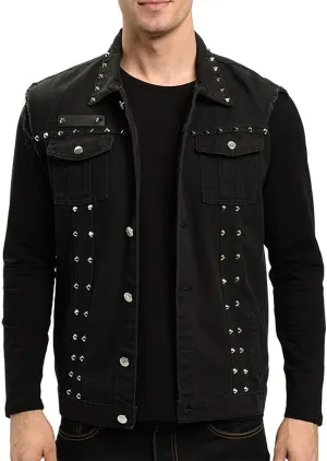 INVACHI Men's Slim Fit Punk Denim Vest Sleeveless Jeans Vest Jacket with Rivets