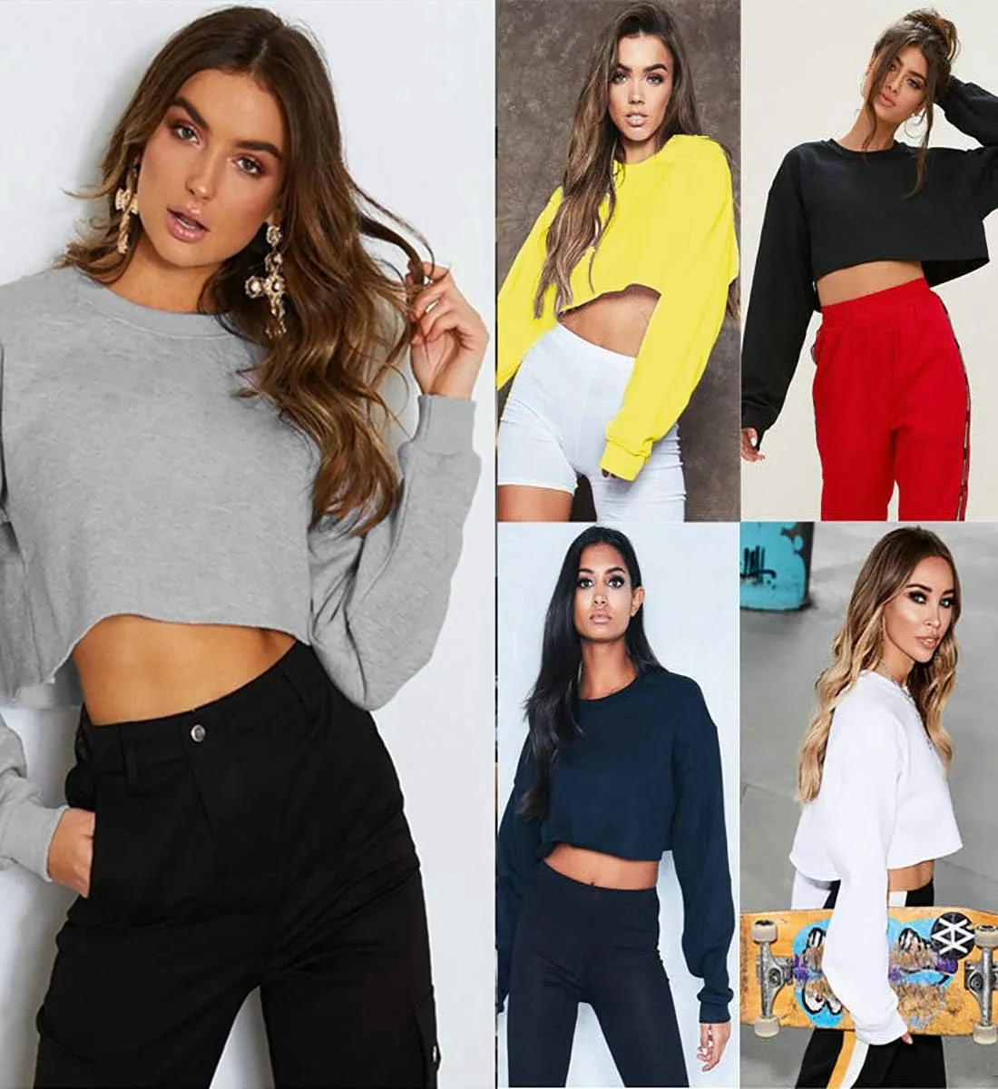 Kyerivs Casual Crop Sweatshirt for Women Crewneck Cropped Shirts Workout Long Sleeve Crop Tops