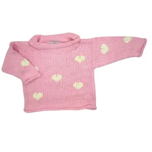 Light Pink and Ivory All Over Hearts Roll Neck Sweater