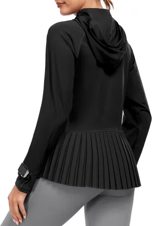Little Donkey Andy Women's Golf Hoodie Jacket with Pleated Tennis Skirt Hem Full Zip Sun Protection Running Athletic Jackets